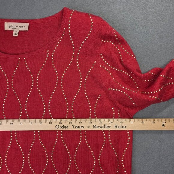 Philosophy Sweater Womens 1X Red Studded Pullover Cashmere Blend Boho Office Top - Picture 7 of 12
